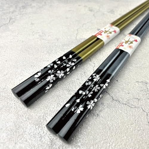 Miniatura 3 de Juego de palillos japoneses de primera calidad reutilizables fabricados en Japón Palillos de madera de laca tradicional B (Cherry Blossom