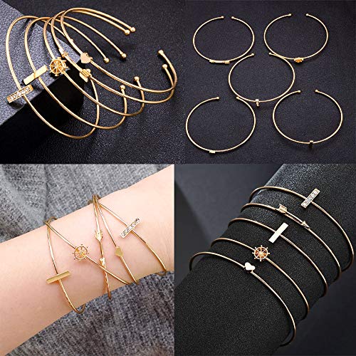 Yunanwa 5 Pack (23Pcs ) Multiple Layered Stackable Open Cuff Wrap Bangle Bracelet Jewelry Adjustable For Women Girls Wholesales Set Assorted #TOP2