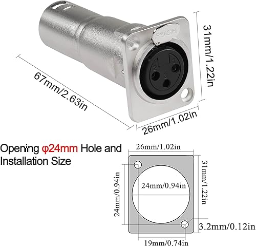 Miniatura 6 de QIANRENON XLR hembra a macho conector de micrófono de montaje en panel 3 pines XLR Jack a enchufe adaptador de montaje acoplador XLR enchufe de