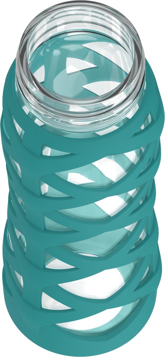 Lifefactory Glaswasserflasche mit klassischem Trinkdeckel, 625 ml, Ringelblume | Schützende Silikonhülle, Trinkkappe, Tragegriff, BPA-frei, wiederverwendbar, spülmaschinenfest