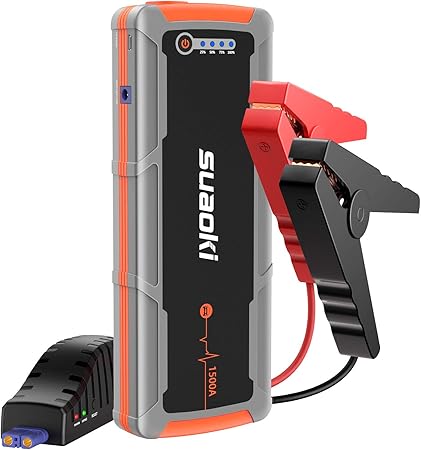 Amazon Suaoki ジャンプスターター E15 エンジンスターター 1500a 000mah 12v車用 全ての6 5lガソリン車 ディーゼル車に対応 安全保護機能内蔵 Ledライト搭載 タイプc Qc3 0搭載 モバイルバッテリー スマホ Iphone Ipad タブレットなど急速充電 エアコンプレッサー