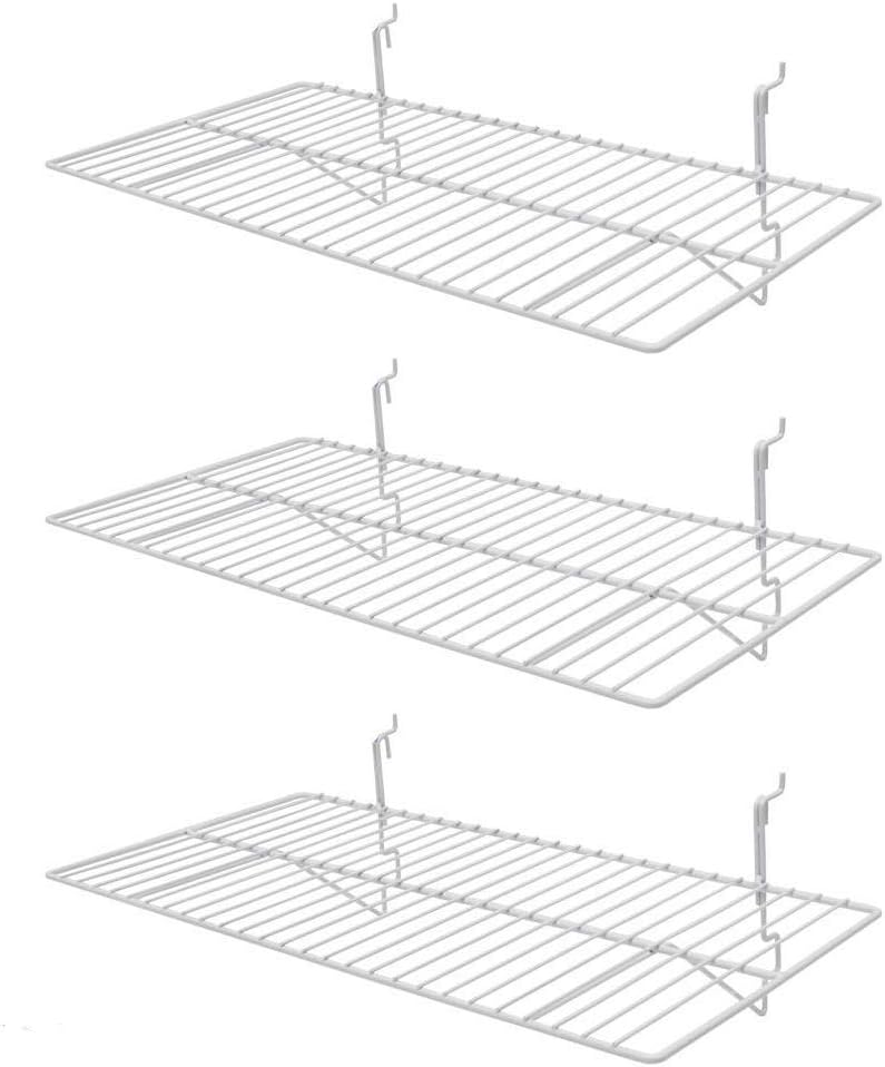 Only Hangers White Wire Slatwall/Gridwall Shelves 24" L x 12" D Pack of (3) - Available in Pack of 3 and 6 (Pack of 6)