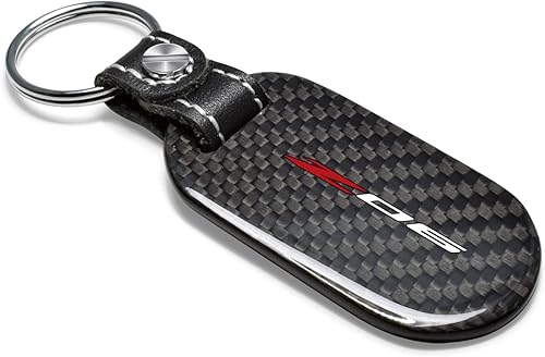 Miniatura 2 de iPick Image Llavero de estilo de etiqueta de fibra de carbono negro real para Chevrolet Corvette C8 Z06, con licencia oficial, Negro -