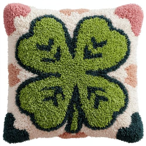 Kitquiver Kit Gancio Di Tappeto Diy Appeto Per Uncinetto,Quadrifoglio Kit Di Federe Per Cuscino Con E Gancio Fai Da Te,Kit Per Ricamo A Punto Croce,Latch Hook 43X43Cm