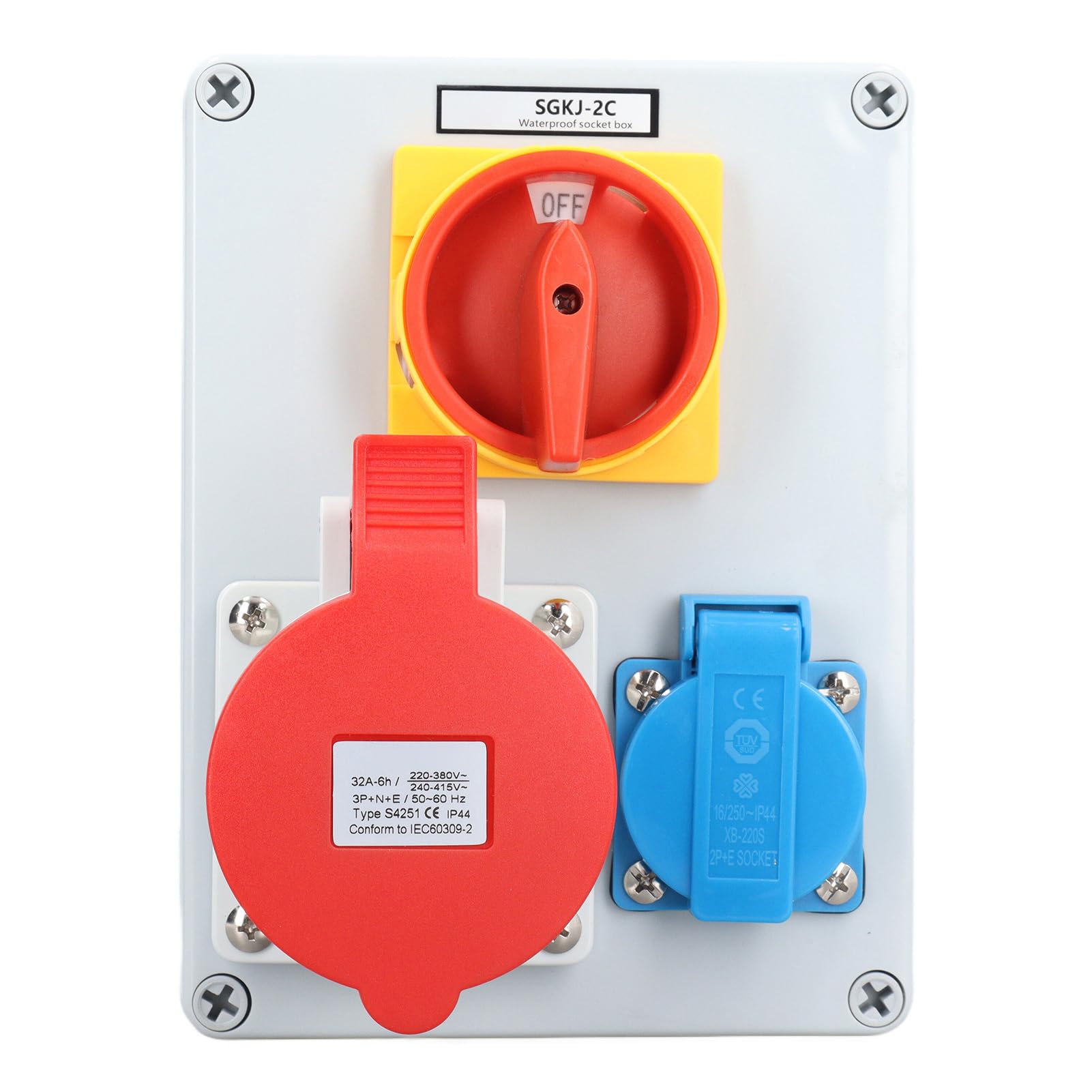 Enchufe Europeo Enchufe Industrial con Interruptor IP44 Caja de Salida Impermeable para Exteriores 250 V 16 A 32 A 5 Pines Compacto Práctico para Varios Lugares de Trabajo en