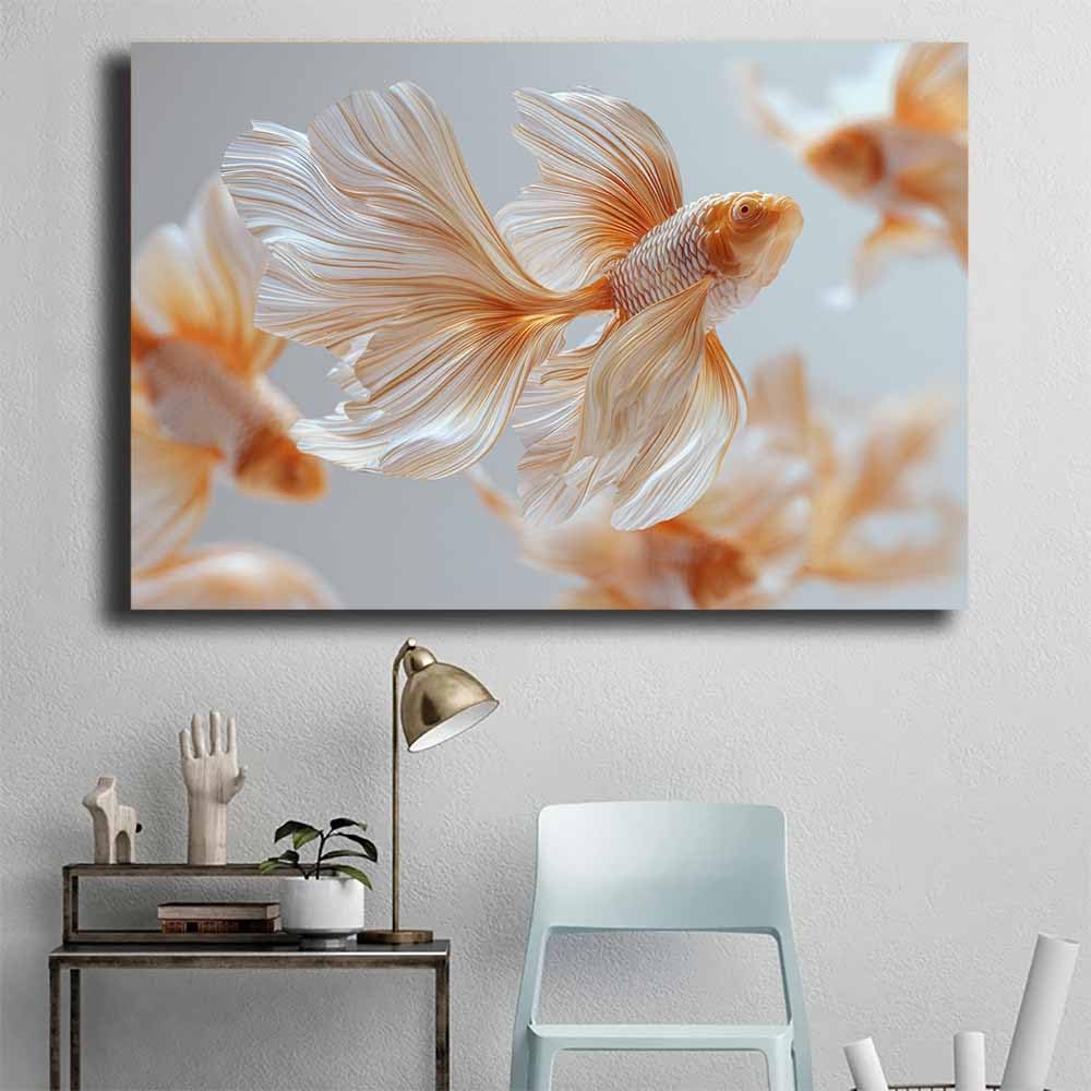 CUDAOO Deko Canvas Painting Abstrakt Kunst Leinwand ästhetisch dekoratives Gemälde Schwimmender Goldfisch Wohnzimmer Wohnung Deko Kunstdrucke(Weiß148)-60x80cm Gerahmt
