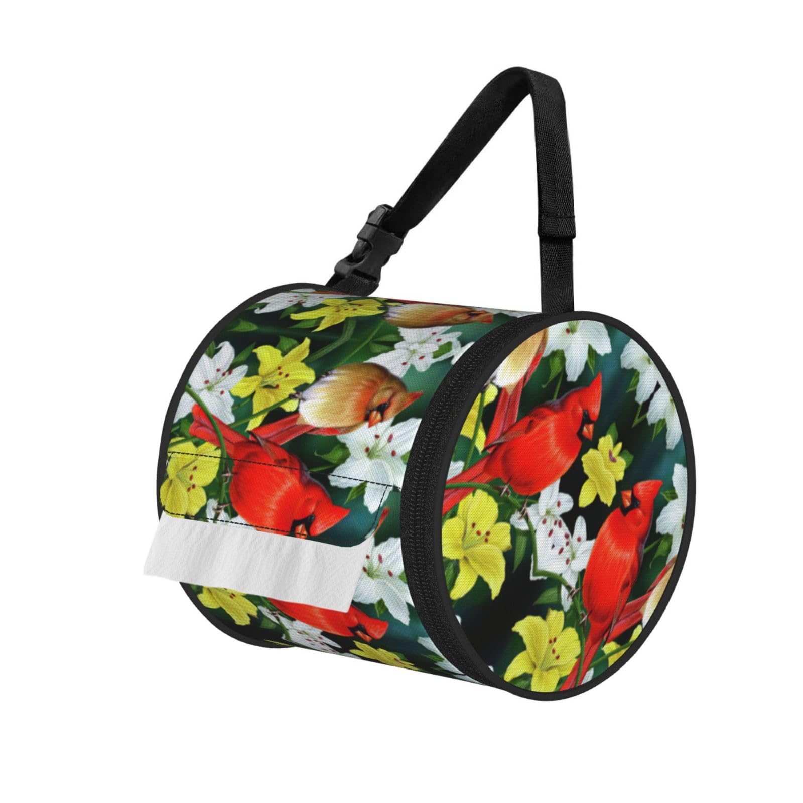 Birds With Flowers Print Fashion Tissues Organizer Box, Hanging Tissue Holder For Purse Coins For Car Office Daily Outing