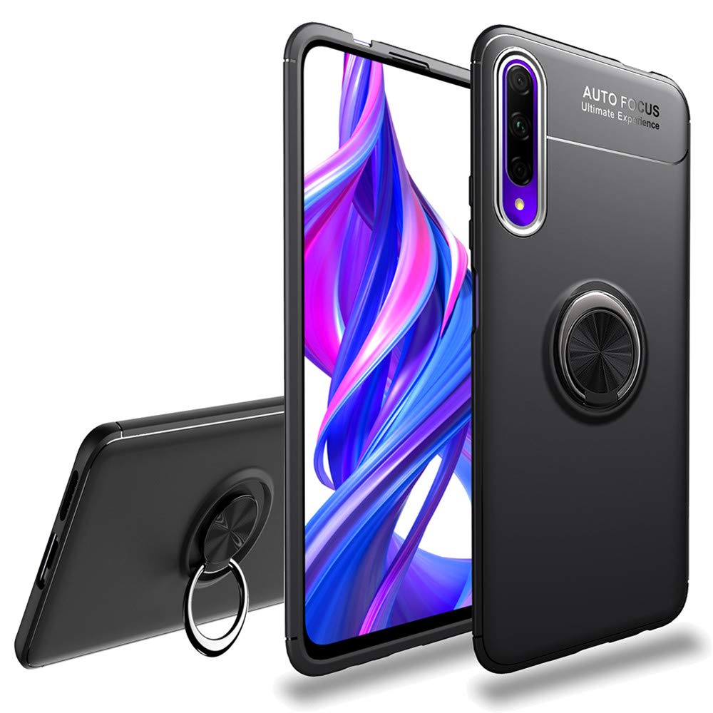 COTDINFORCA for Huawei Honor 9X Case, Soft Silicone TPU Shell With 360 Degree Rotating Metal Ring Magnetic Lock Car Mount Light Duty Shockproof Cover For Huawei Honor 9X Black-SSD.