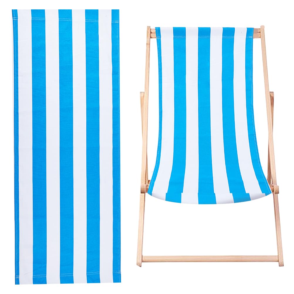 GORGECRAFT 45.3" x 16.7" Cotton Beach Sling Chair Replacement Canvas Blue and White Stripes Lounge Chair Fabric Reclining Sling Replacement for Sunbathing Garden Courtyard Beach Relaxation(Royal Blue)-image-2