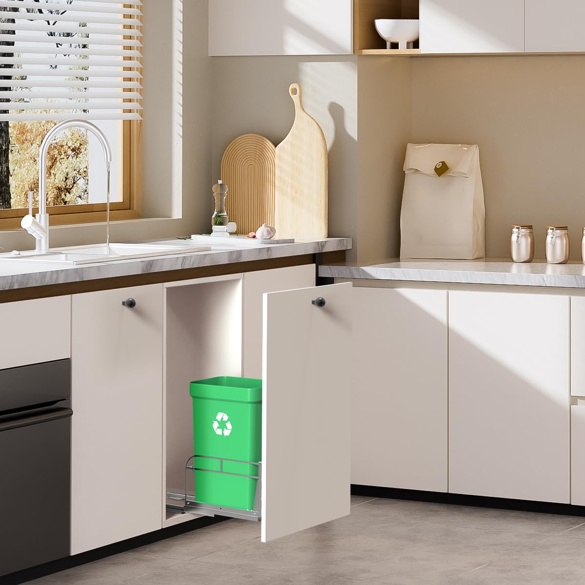 Jumyee Pull Out Trash Can Under Cabinet Trash Drawer Slides, Heavy Duty Under Sink Trash Can Pull Out Kit with Soft-Close Slides for Kitchen, Laundry, Not Included Bin, Require 12 W X 18 D Cabinet