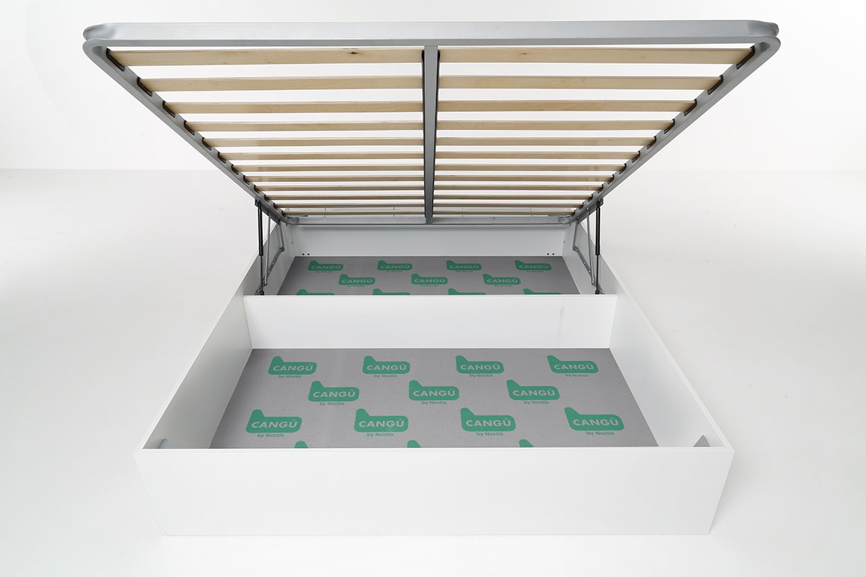 Letto Contenitore Cangù Bed Box Matrimoniale, 160x190 cm Bianco, con Rete a Doghe e Sistema di Sollevamento