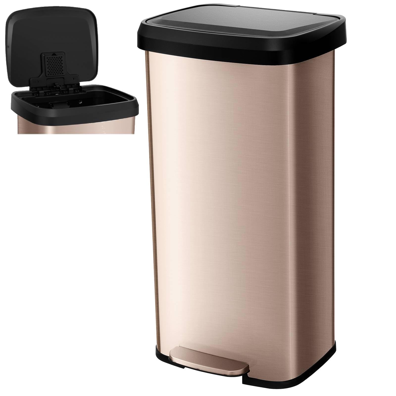 COSTWAY 50L/68L Kitchen Bin, Soft Closure Stainless Steel Recycling Pedal Bin with Deodorizer Box, Handle and Non-slip Base, Fingerprint-Proof Rubbish Trash Can Dustbin (68L, Gold) — image 1