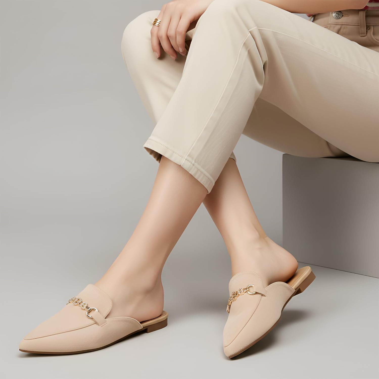 Mules for Women Buckle Flats: Comfortable Slip On Walking Shoes 2026 Pointed Toe Slingback Loafers for Business Work Driving - Image 6