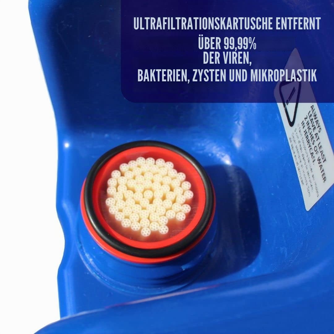LifeSaver® Jerrycan | Wasserfilter Kanister (18,5L) filtert 99,9999% aller Bakterien | Wasseraufbereitung Trinkwasser Camping bis zu 20.000 Liter | Tragbarer Wasserentkeimer Notfallvorsorge (Blue)