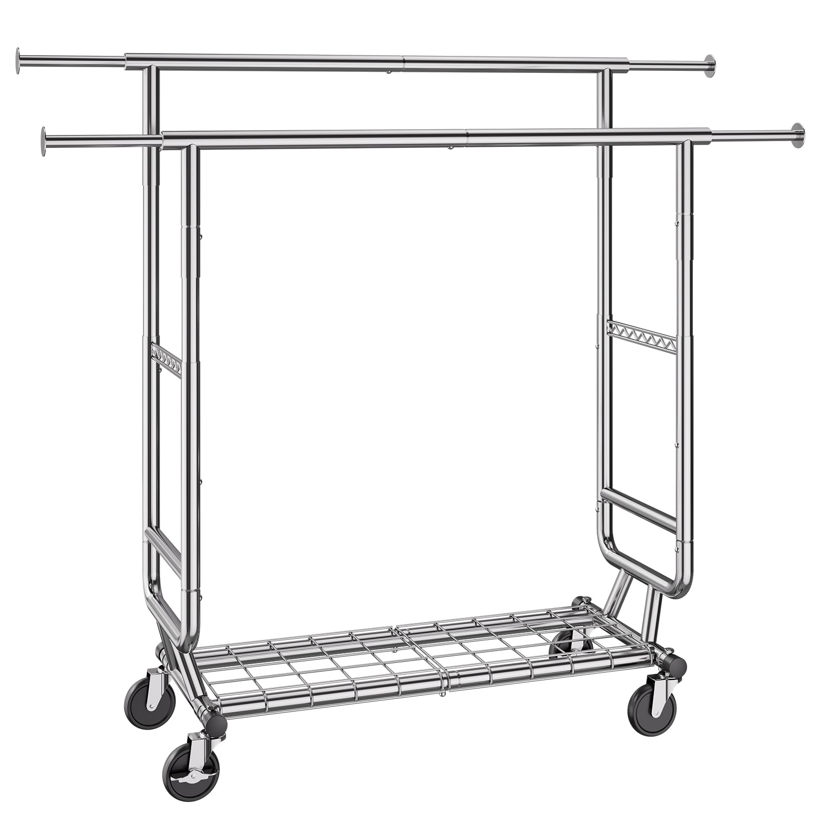VEVOR Perchero Burro para Ropa con 4 Ruedas de 1 Estante y 2 Barras Longitud Extensible de 128-191 cm Altura de 144-187 cm Perchero de Acero Carga de 272 kg para Almacenaje de Ropas en Dormitorios