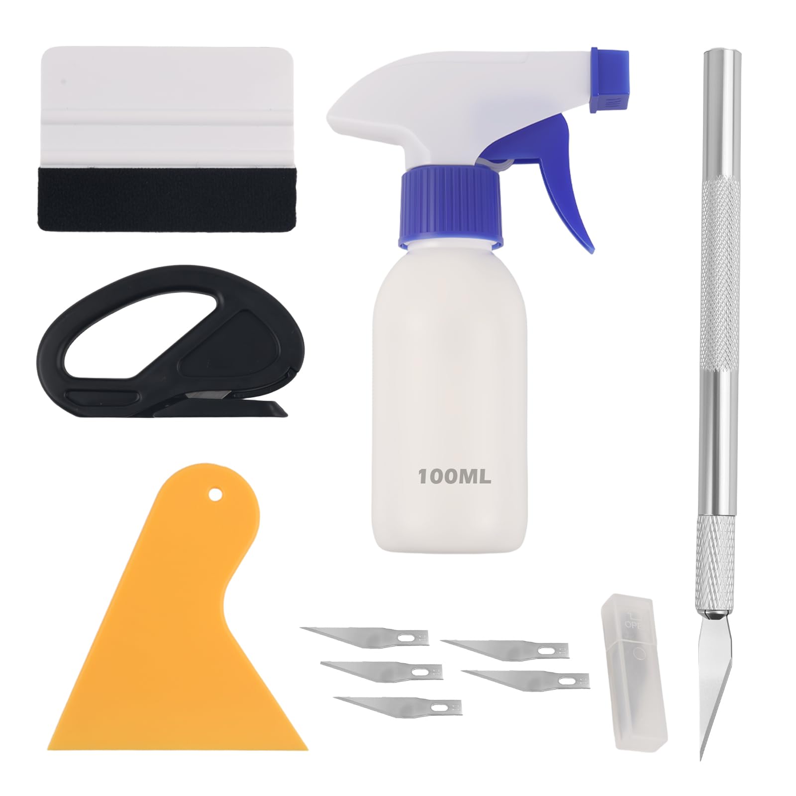 Car Window Tint Kit,Car Window Tint Tools Kit Includes Spray Bottle/Film Cutter/Vinyl Scraper/Felt Scraper/Carving Cutter,Professional Cars Windows Film Kits Automotive Tools