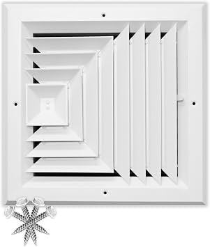 10x10 Supply Air Vent Cover 3-Way Diffuser for Ceiling Duct Opening - Adjustable Square Extruded Rust Proof Aluminum Grill by HVAC Premium - White - Overall Size 13" x 13"