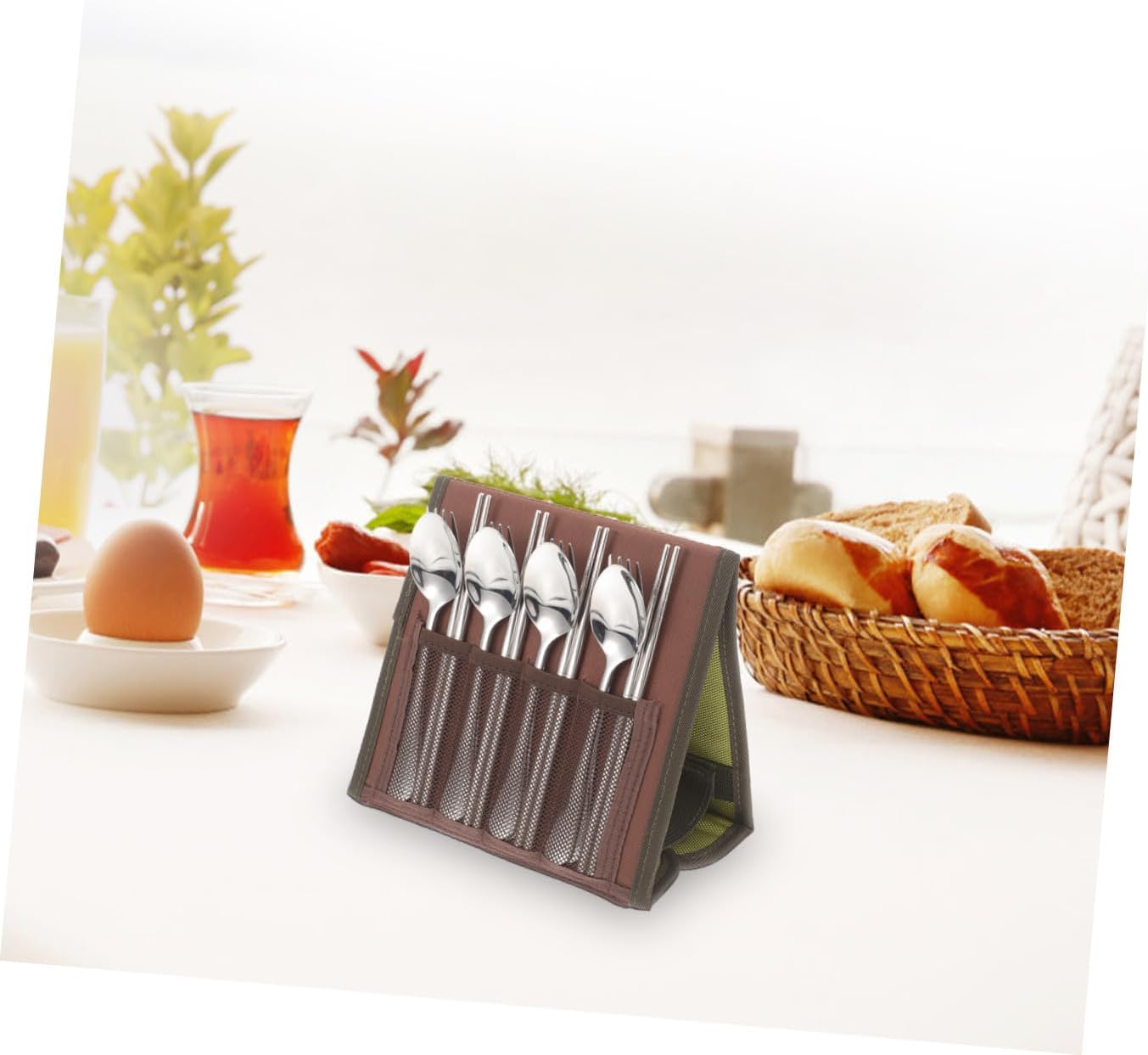 Cabilock Outdoor Stainless Steel Camping Cutlery Set 16pcs Barbecue Picnic Tableware with Spoon, Chopsticks, Forks and Carry Bag for 4 People Random Color