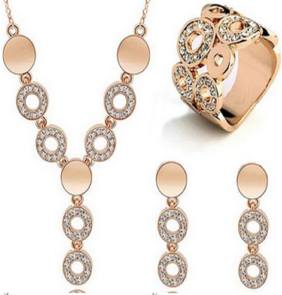 Jewelry Sets 18K Gold Filled Necklace Earrings Ring For Women Ladies Wedding Party