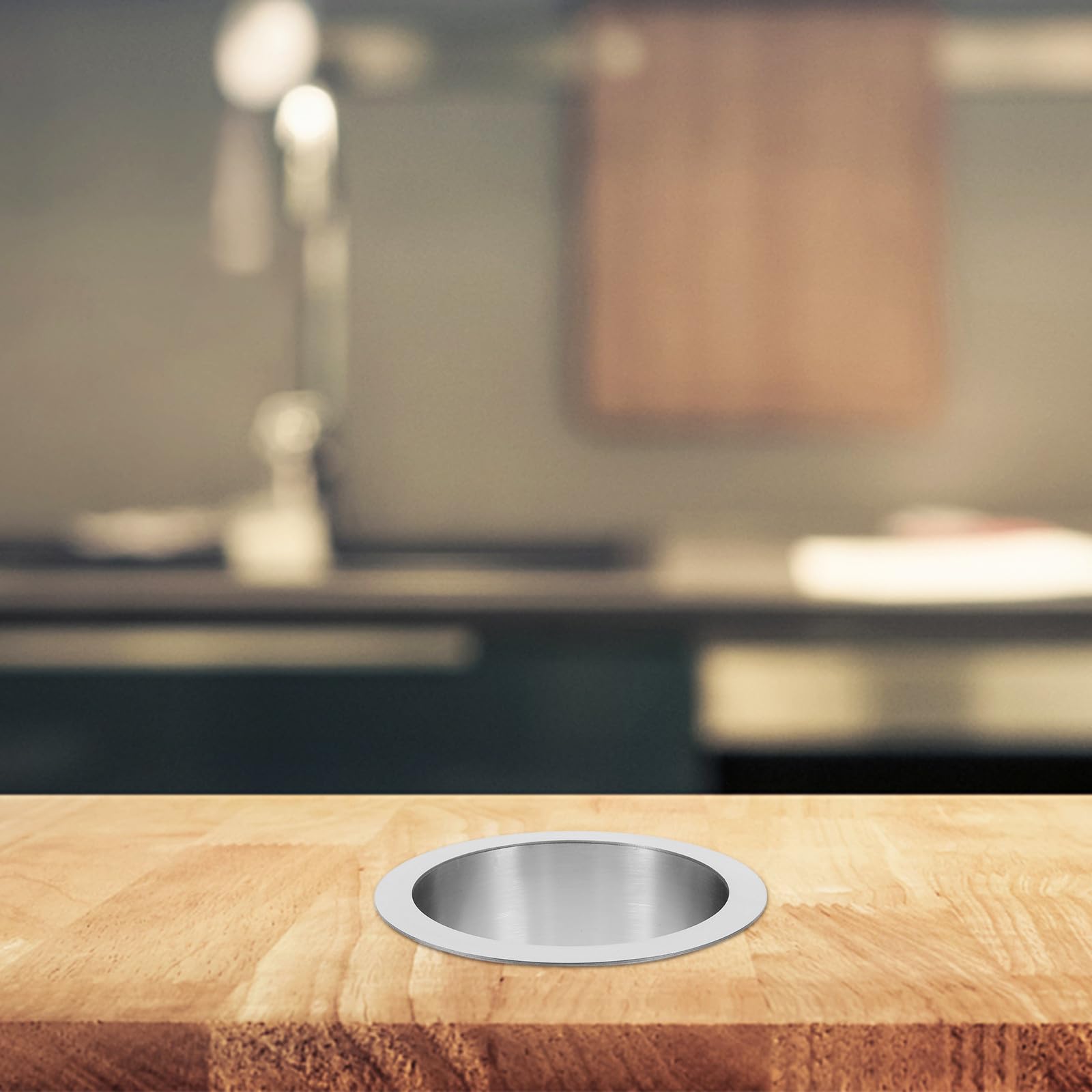 PATKAW Passe-poubelle Rond à Encastrer en Acier Inoxydable 304 | Goulotte à Déchets Intégrée, Finition Argenté, Design Simple et Élégant, pour Zones Humides