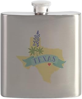 CafePress Texas State Outline Bluebonnet Flower Flask 7 oz Stainless Steel Drinking Flask