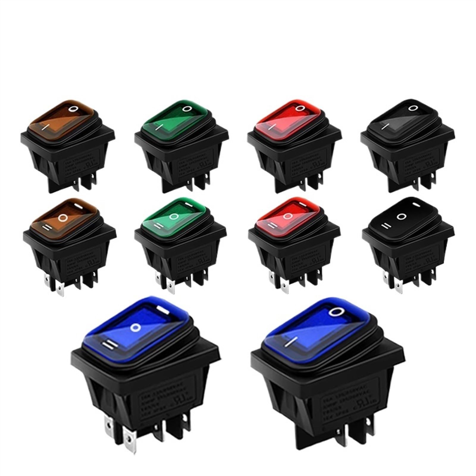 Wodoodporny przełącznik kołyskowy 12 V, 4-pinowy, 6-biegunowy, 16 A, 250 V, 30 x 22 mm, czerwone światło LED, 220 V, KCD4-201, DPST, 5-częściowy (6PIN LED żółty 220V)