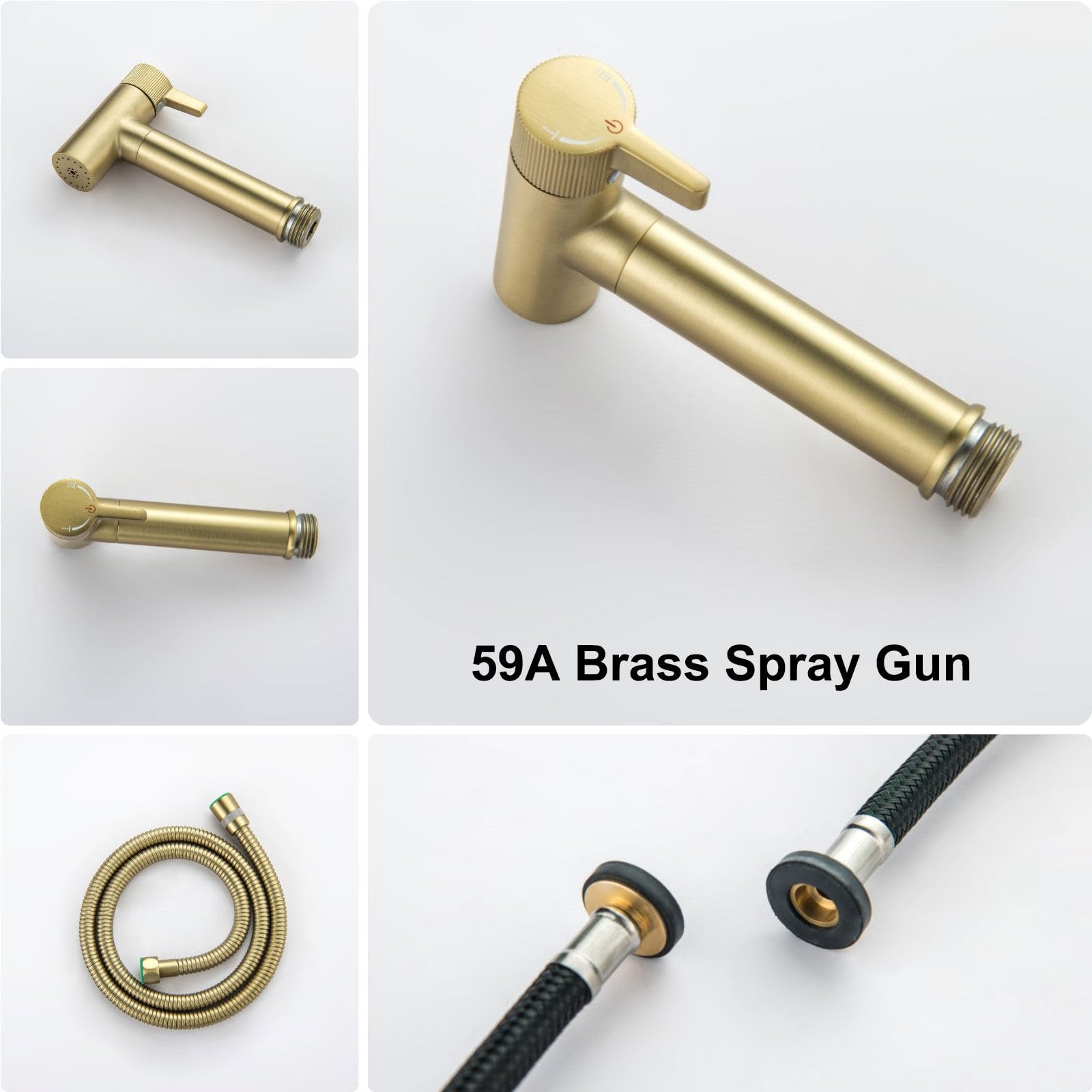 Bidet Handbrause, 2 Sprühmodi Bidet Handbrause Set, Einstellbare Warm- und Kaltwassermenge, 59A Messing Bidet Aufsatz, 1,2 m Schlauch, Handbrause Toilette für WC