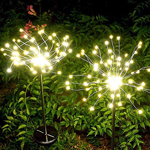Lumières de feux d'artifice, lumière de paysage décoratif jardin solaire bricolage pour décor de partie de voie de cour (blanc chaud / 2 Pack) Cover