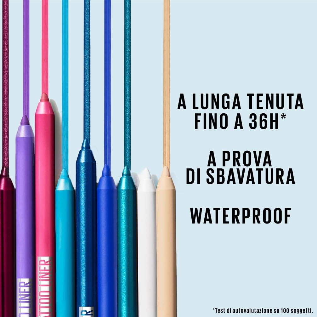 Maybelline New York Tattoo Liner Gel Pencil, Matita Occhi in Gel, Colore Intenso Bold Brown, Tenuta 36H