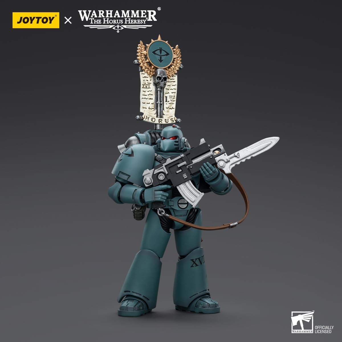 JOYTOY 1/18 Action Figure Warhammer 40,000 Sons of Horus MKVI Tactical Squad Legionary with Legion Vexilla 5''Tall Movable Model Collectible Figurine