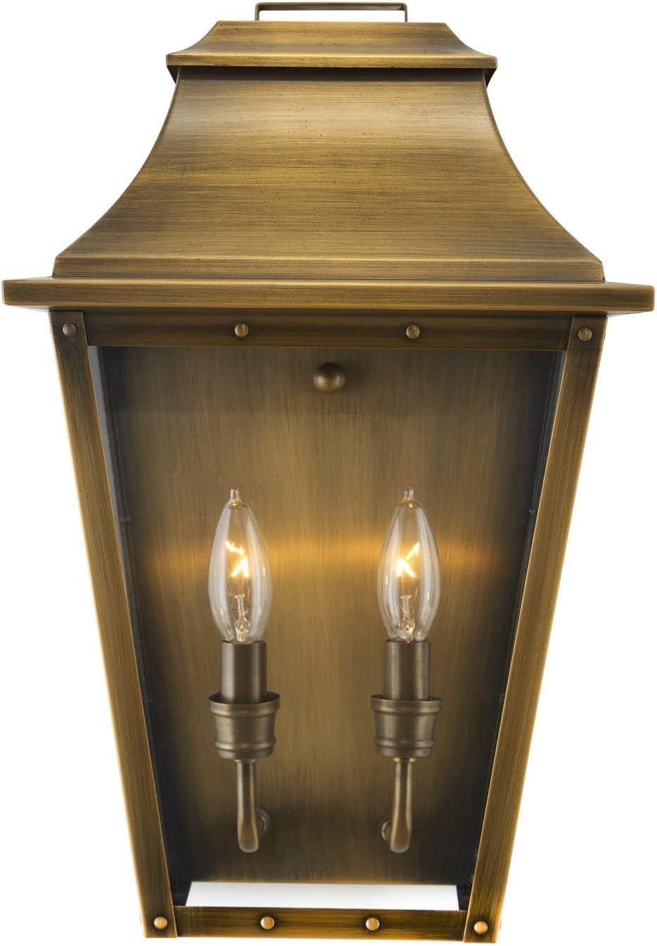 Acclaim Lighting 8424AB | Vintage Solid Brass Two Light Dimmable Wall Mounted Outdoor Wet Rated Lantern with Clear Glass | Hand Crafted Classic Colonial America Design (Aged Brass - Style Six)