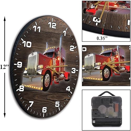 Miniatura 5 de Reloj de pared personalizado con foto para los amantes de los camiones grandes, semi camiones, reloj de madera de 12 pulgadas, decoración del hogar