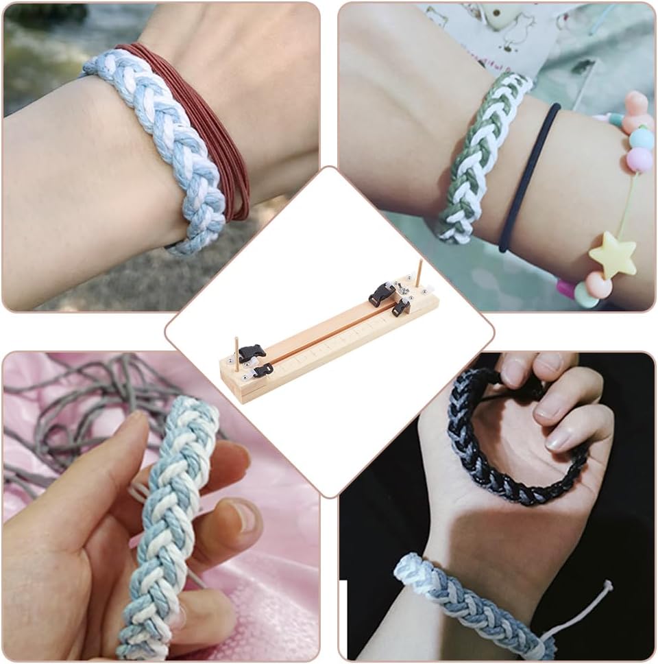 AHANDMAKER Bracelet Jig Bracelet Maker, Adjustable Length Wooden Jig Bracelet Maker, Wristband Maker Wooden Frame, Bracelet Knitting Tool, Bracelets Braiding Weaving Craft Tool