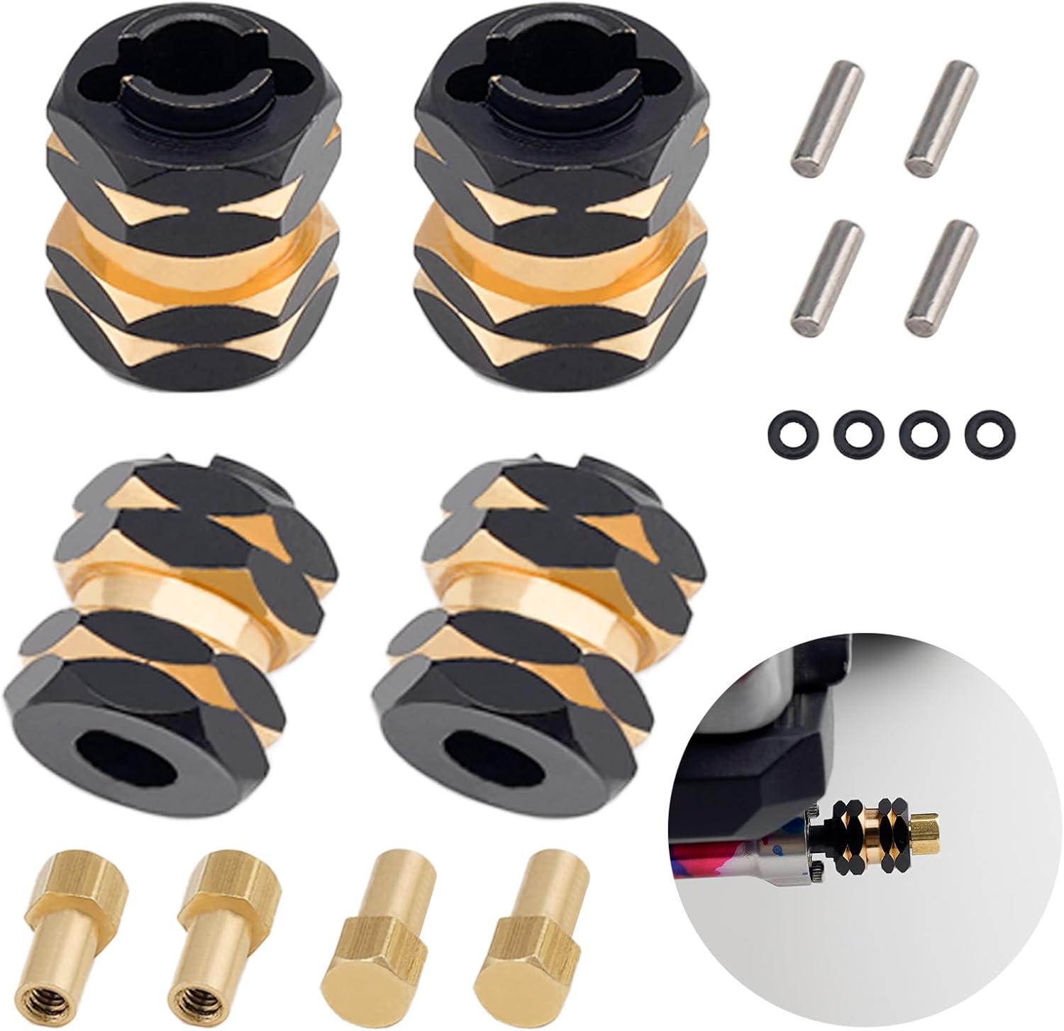 4PCS Brass RC Wheel Hubs 7mm Hex Drive Adapter Extender Adapter Set for Axial SCX24 Upgrades Accessories 1/24 RC Crawler Car