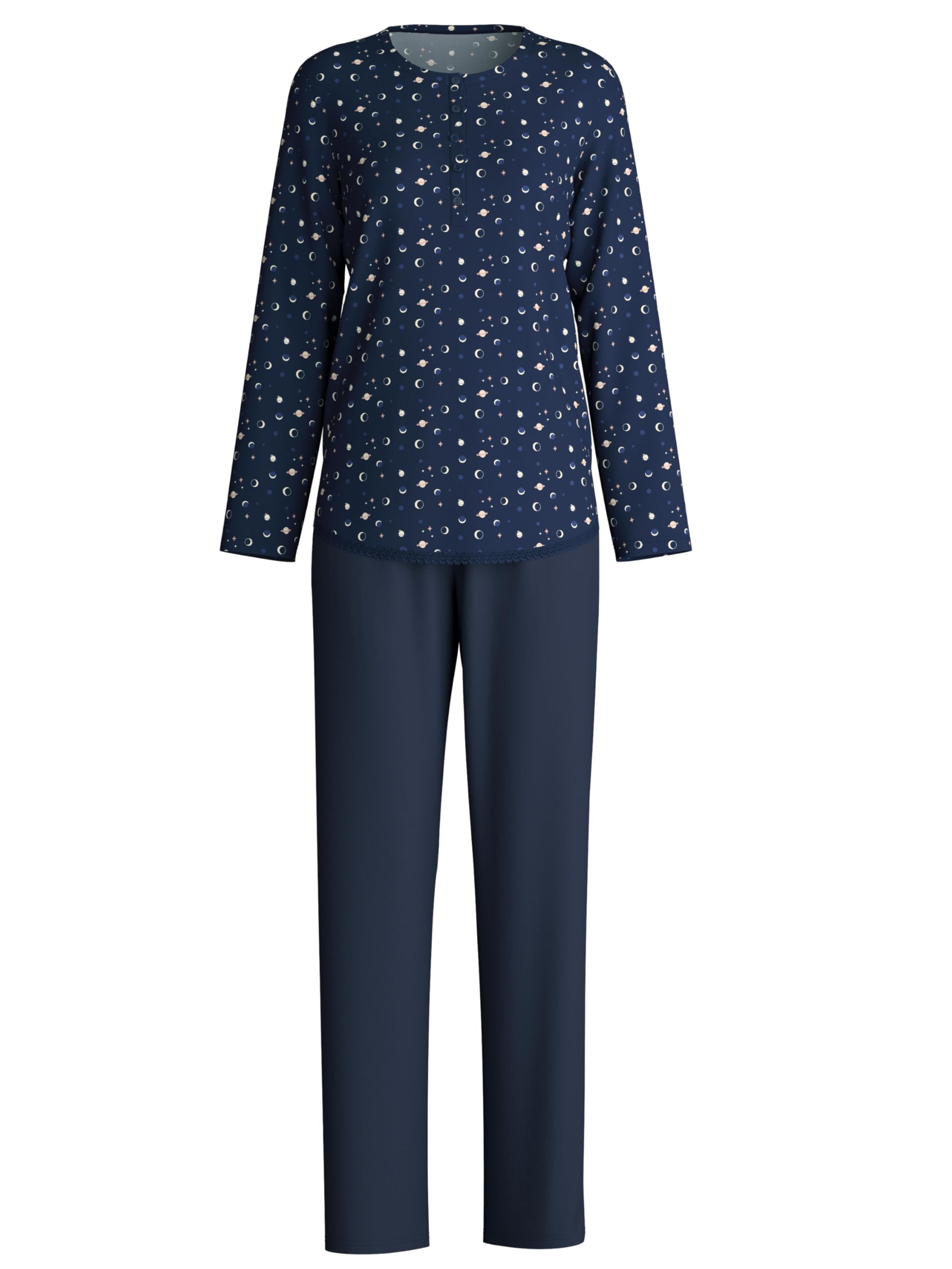 CALIDA Midnight Dreams Pyjama Damen, mit Knöpfen, aus 100% Bio-Baumwolle, wärmende Qualität
