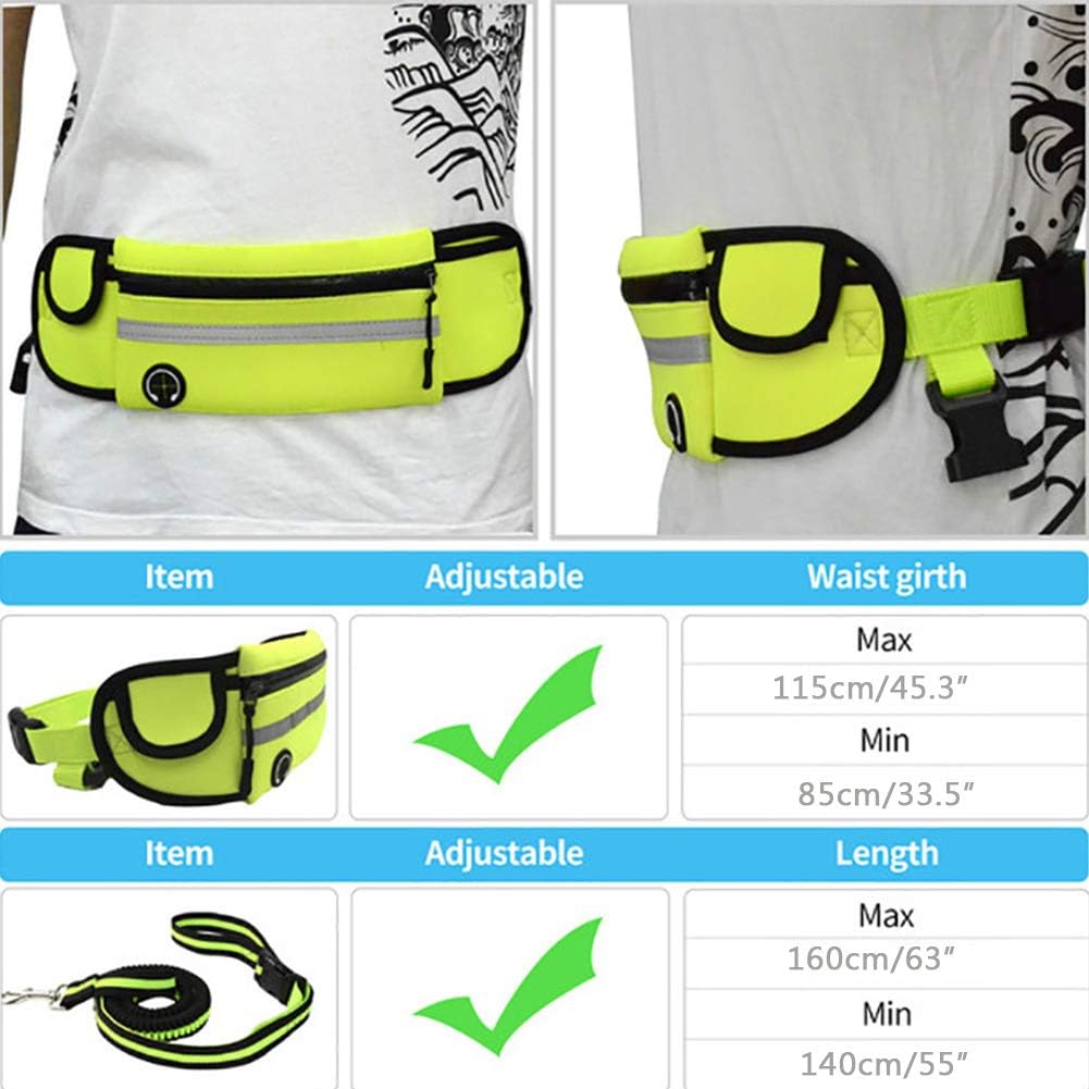 Hands Free Dog Leash for Running Walking Jogging Training Hiking, Retractable Bungee Dog Running Waist Leash Pack Training Belt for Small To Medium Dogs,Adjustable Waist Belt, Reflective Stitches