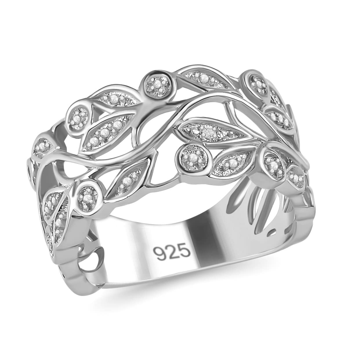 Diamantring im Blattdesign für Damen aus 925er Sterlingsilber, 585 platiniert – Ideal zur Verlobung, zum Jahrestag, zur Hochzeit oder als Geschenk für besondere Anlässe