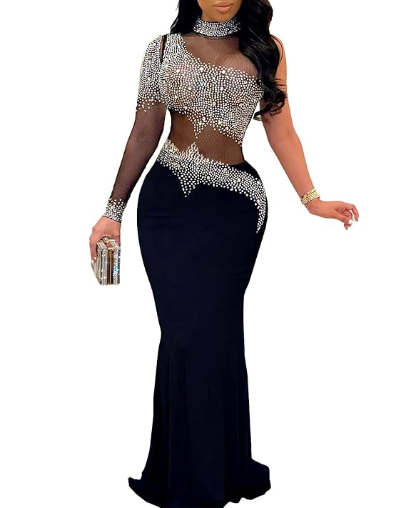 Buy PORRCEY Women Sexy Rhinestone Dresses Party Club Night Dress