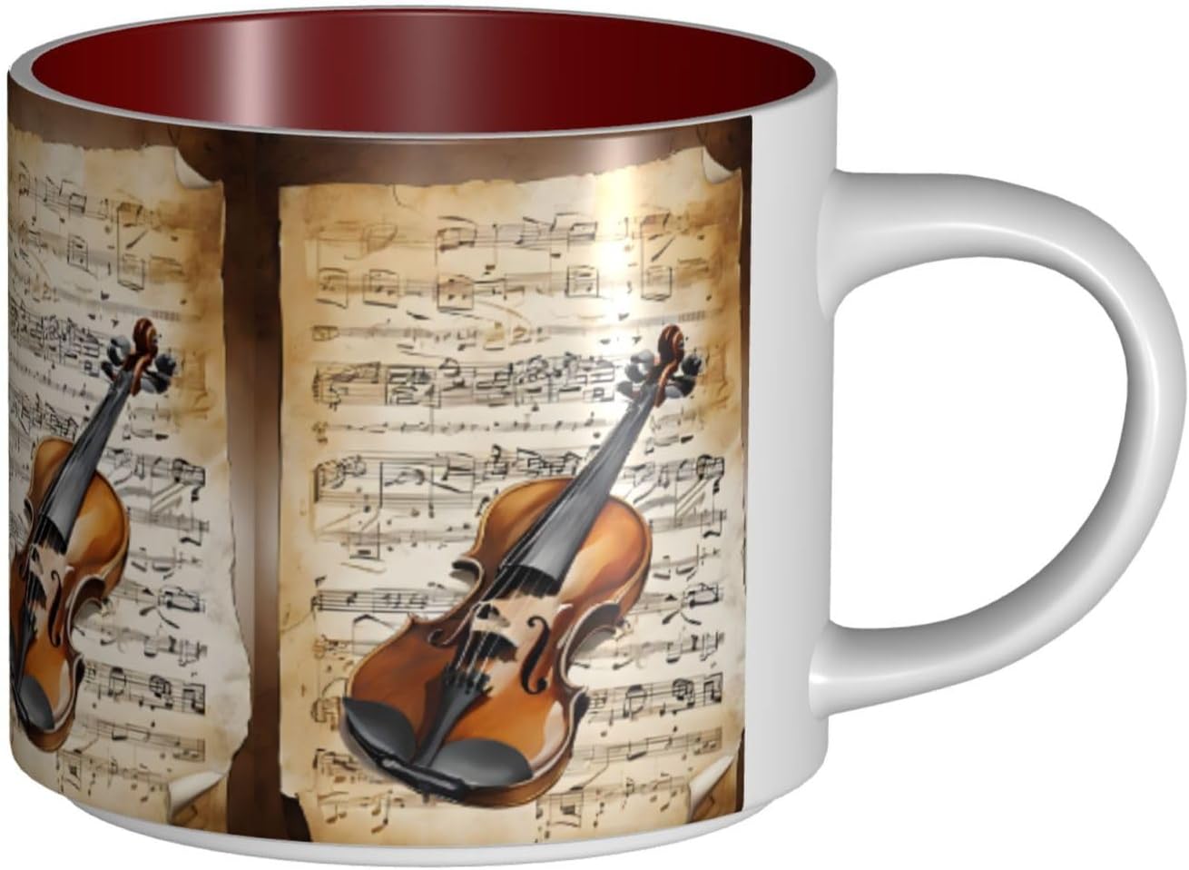 Butterfly and Cello Ceramic Coffee & Tea Mug Large-Capacity Cups with Comfortable Handle for Latte, Tea, Cappuccino, Cocoa Drinks Holiday Christmas Cup Gift 9.5x9.5x8.9 cm
