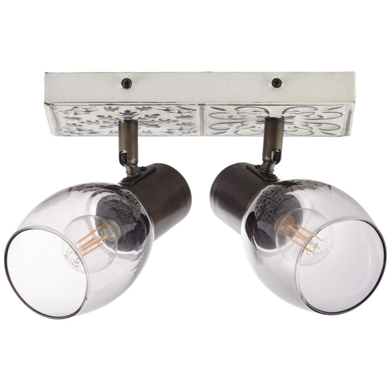 BRILLIANT Tolosa spot bar 2 llamas crema/vidrio ahumado iluminación interior, focos, barras | 2x D45, E14, 6W, aptas para lámparas de caída (no incluidas) | A ++ | Cabezas giratorias