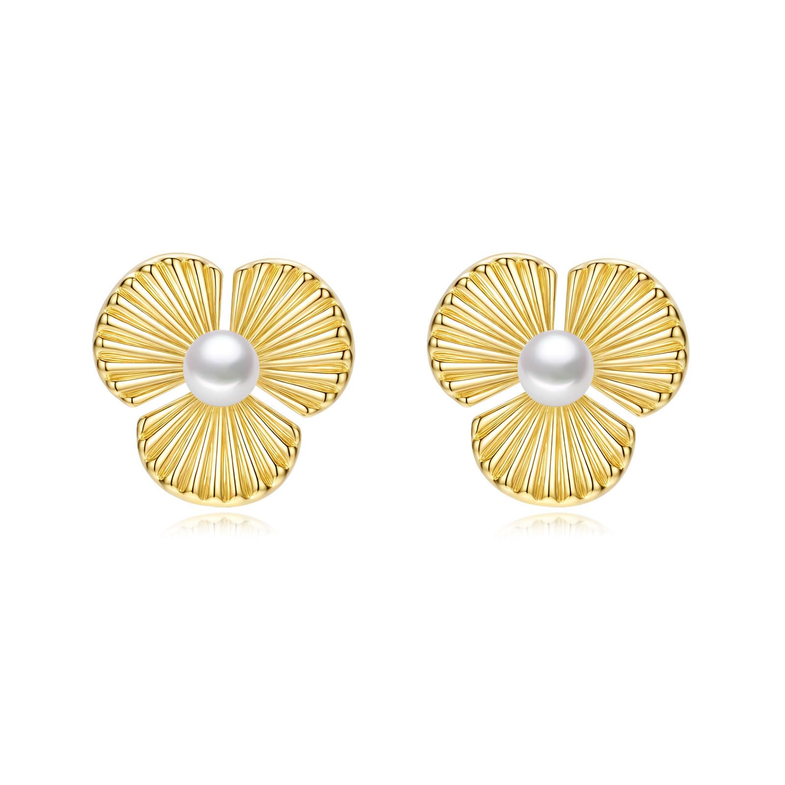 Stud Earrings Gold Plated 14K, Stud Earrings for Women Hypoallergenic, 4 Leaf Clover Pearl Earrings, Suitable Daily Wear and as Mother's Day, Birthday (Gift box Packaging)