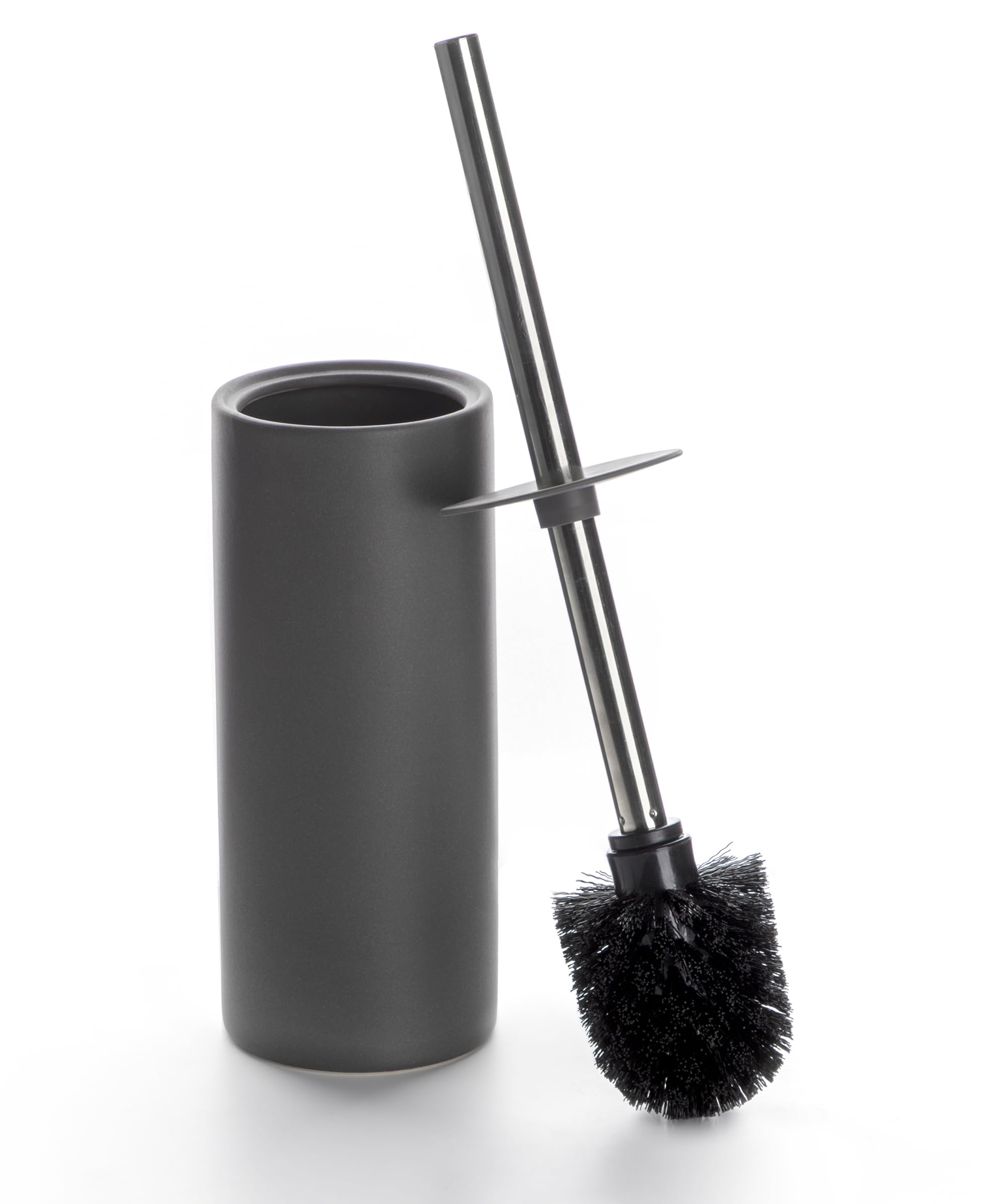 Viosuniu Matt Gray Ceramic Toilet Brush and Holder Set, Freestanding Toilet Bowl Cleaners Brush, Scrubber Brush for Toilet, Bathroom Accessories with Stainless Handle, Deep Cleaning