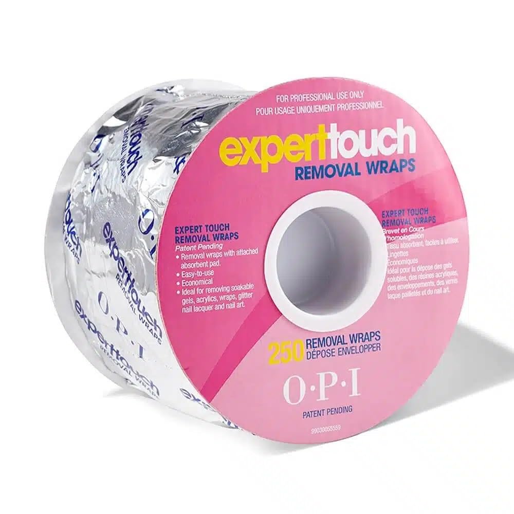 Expert Touch Removal Foil Wraps with Attached Absorbent Pad, Removal Tool for Soakable Gels, Nail Lacquer Polishes, & Acrylics, 250 Pieces Total