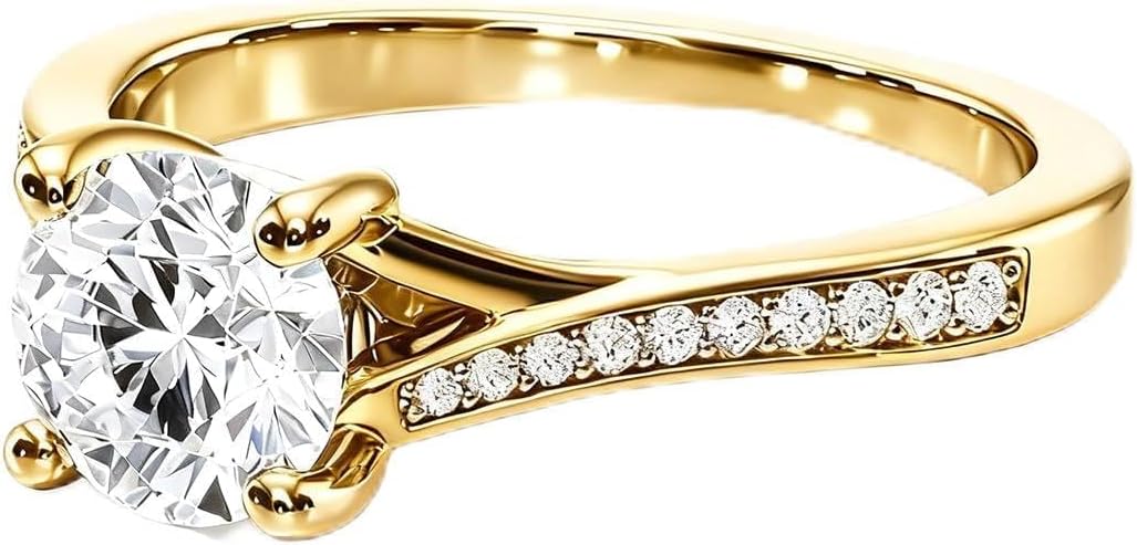 925 Sterling Silver/10K/14K/18K Real Gold 1.27 Carat (ctw) Round-Cut Moissanite Wedding Engagement Ring, Custom Engagement Ring, Promise Anniversary Wedding Bands for Women, Size 4-14