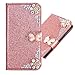 Produktbild Samsung Galaxy S6 3D Butterfly Sunflower Bling Glitter Glitzer Diamond Musterg Ledertasche Slim Retro Bookstyle mit Standfunktion Karteneinschub und Magnetverschluss Flip Wallet Hülle Schutzhülle