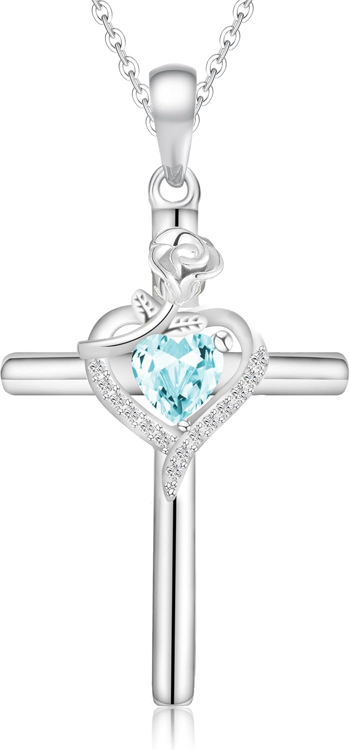 Generic Rose Cross Cubic Zirconia Necklace,S925 Sterling
