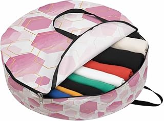 Storage Bag Pink Geometric Round Storage Totes Bins Closet Organizers with Zippers & Handle Modern Abstract Lines Clothes Storage Container for Bedroom Dorm Space Saving Packing Supplies Moving Bags