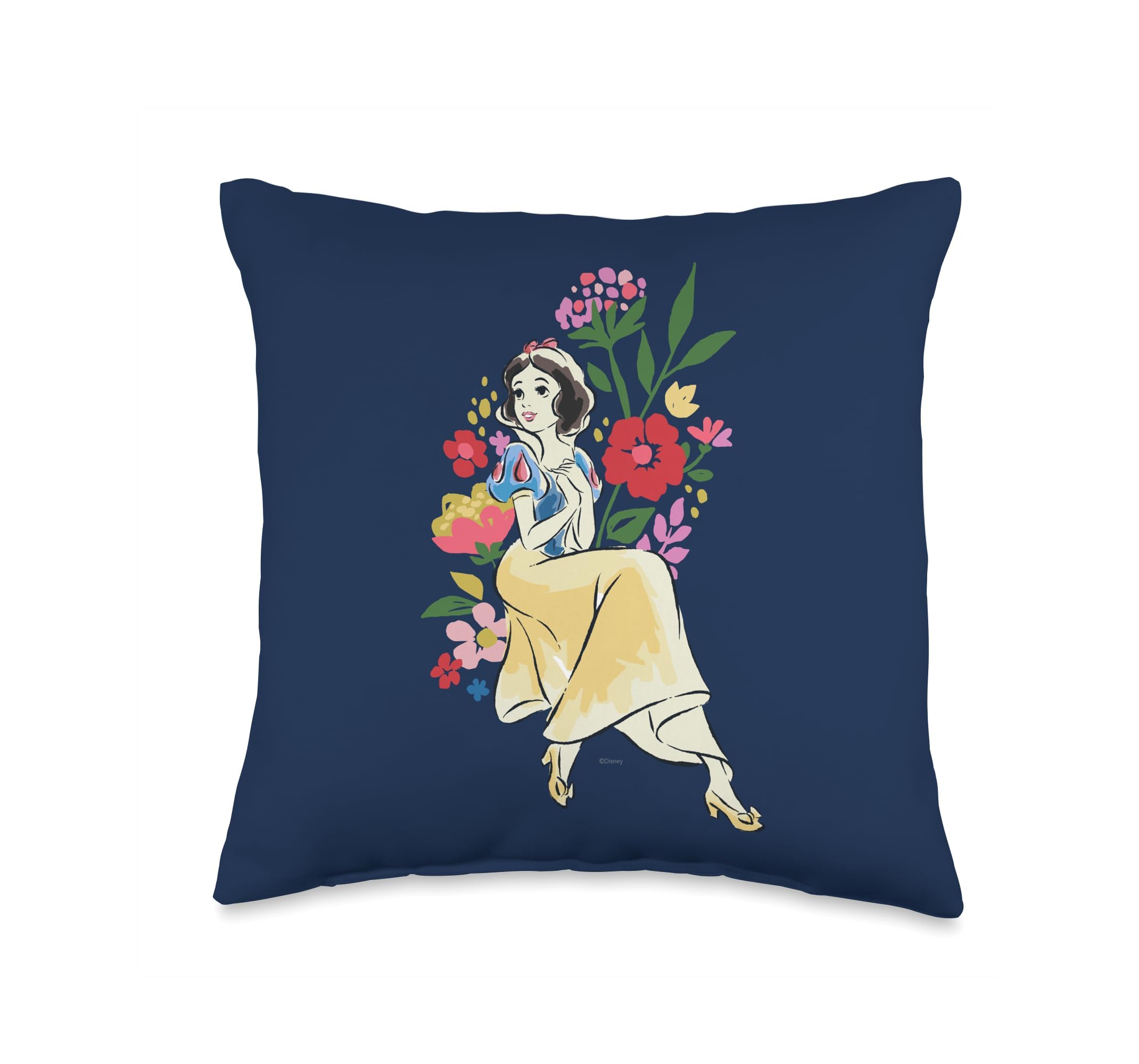 Coussin de Blanche Neige Disney de style fleuri au format carré de 40x40 cm