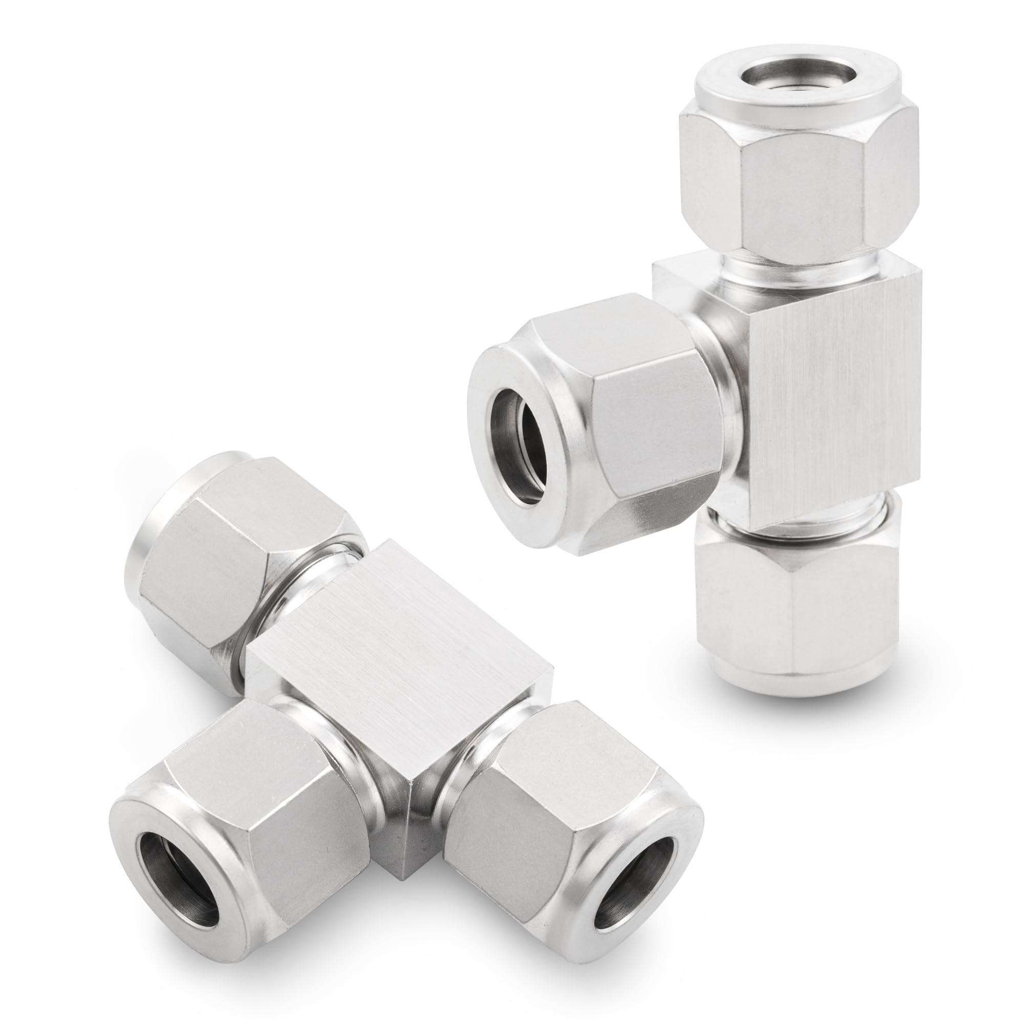 Yoebor Stainless Steel 304 Compression Tube Fitting Tee Union 1/4" OD x 1/4" OD x 1/4" OD 3-Way Connector, Pack of 2