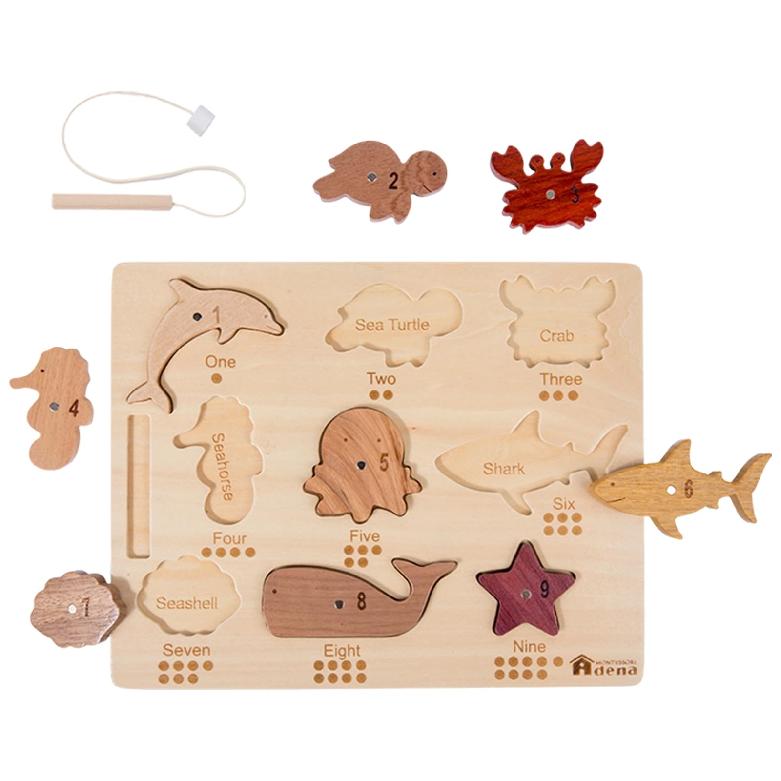 Magnetyczna drewniana gra wędkarska dla maluchów 1-3, puzzle Montessori z liczącymi numerami, magnesy dla dzieci 3-5, drobne umiejętności motoryczne, prezenty dla dziewczynek i chłopców